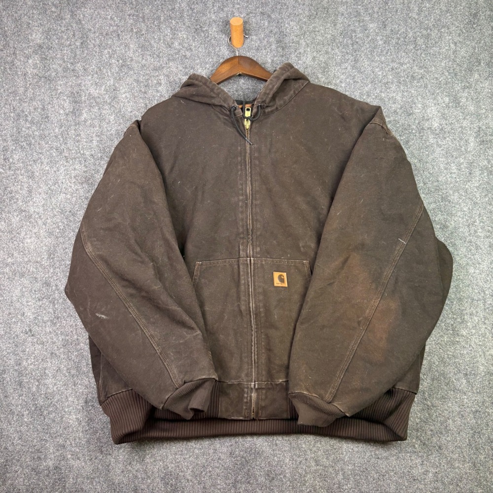 Carhartt J130 DKB Active Jacket Mens 4XL Brown Duck Canvas Hooded Work Coat